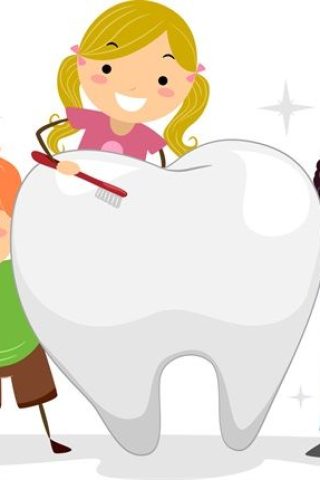 Illustration of Kids Brushing a Tooth